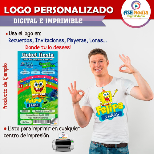 Logo Digital Bob Esponja Y Amigos Personalizado Con Nombre