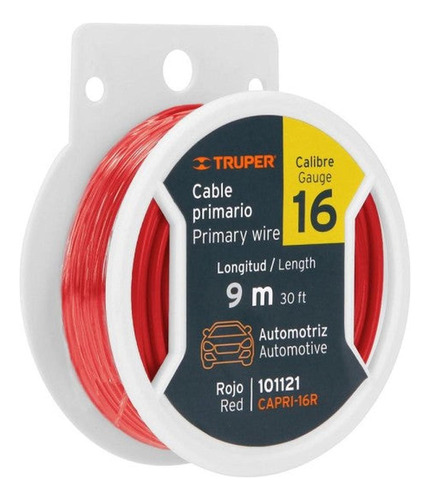 Carrete Con 9 M De Cable Primario Rojo Calibre 16, Truper Ca