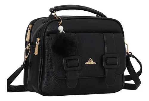 Bolsa Feminina Transversal Média Baú Tiracolo Promoção Preta