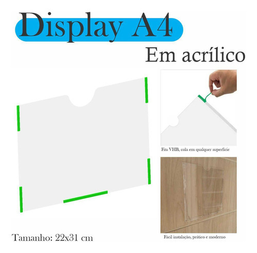 2 Display Parede Quadro Avisos Porta Folhas A4 Acrílico Hori