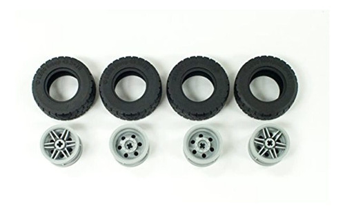 Nuevo Lego Negro Tire 49,5 x 20 (x4) Y Luz Bluish Gray Rueda