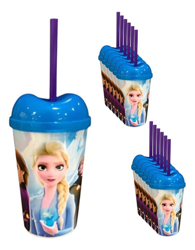 Vaso Pitillo Frozen Sorpresa X12u Alta Calidad Cumpleaños