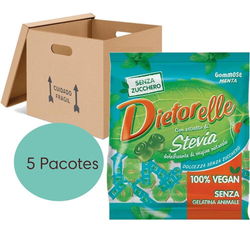 5x Bala De Goma De Menta Com Stevia Dietorelle 70g