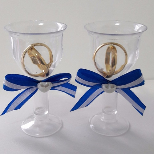 Lembrancinha Casamento Tacinha Aliancinhas Azul Royal Com 50
