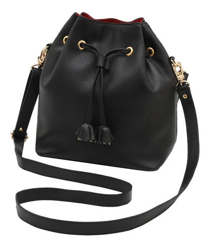 Bolsa Feminina Couro Bovino Bucket Transversal Mariart Jade Cor Preto