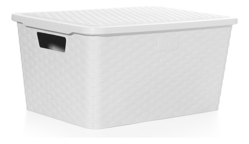 Canasto Cajón Organizador Plástico Símil Rattan Mediano X 4. Color Blanco