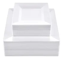 Comprar Setup [100 Platos De Plástico Cuadrados Blancos Combinados,