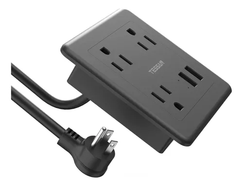 Regleta de alimentación empotrada con puertos USB para escritorio, toma de  corriente de escritorio, 4 salidas de CA, 2 puertos USB para gabinete de