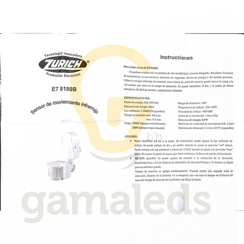 Imagen 2 de 6 de Sensor Detector De Movimiento Apto Led Zurich E78180b