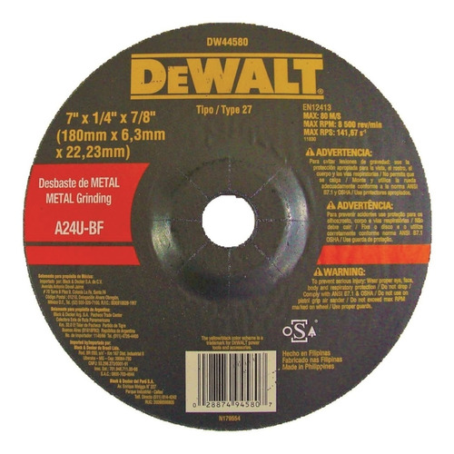 Disco Desbaste Para Metal 7 X 1/4 X 7/8 Dw44580 Dewalt