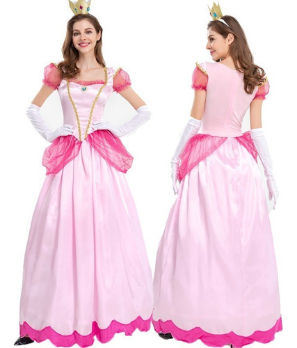 Super Mario Peach Princesa Rosa Vestido Disfraz Cosplay