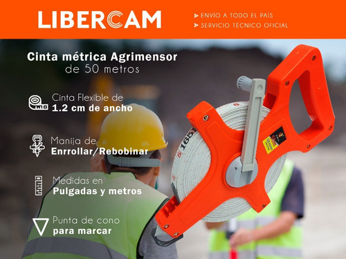 Imagen 3 de 10 de Cinta Metrica Agrimensor 50 Metros Flexible Plegables Manija