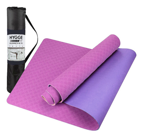 Hygge Mat TPE mat yoga colchoneta bicolor pilates fitness tpe 6mm mas funda color violeta e fucsia
