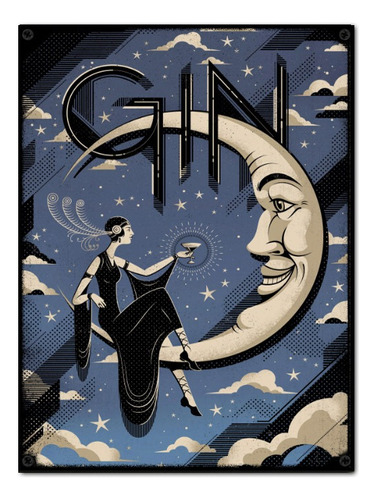 #777 - Cuadro Vintage / Gin Tonic Luna Drink Poster No Chapa