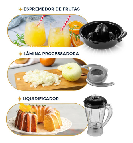 Multiprocessador britânia Bmp900 1000w 3 em 1 inox Preto