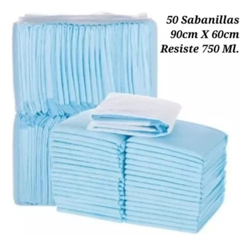 50 Protectores De Cama Sabanilla  Absorbentes 750 Ml 90x60