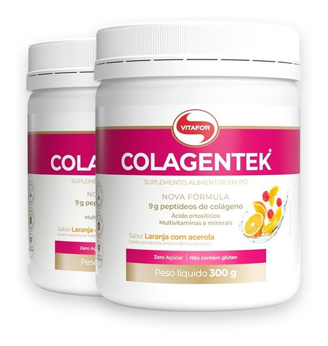 Kit 2 Colágeno Hidrolisado Colagentek Vitafor Laranja 300g