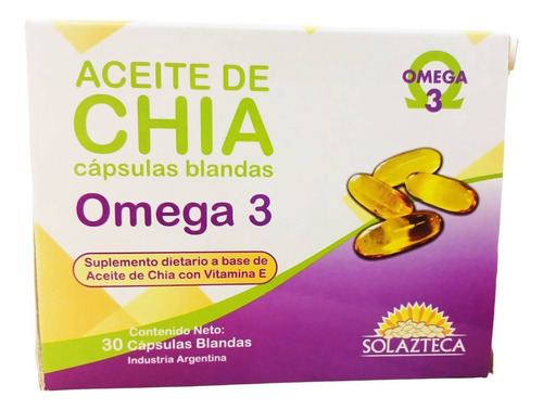 Aceite De Chia Sol Azteca Omega 3 Vitamina E 30 Caps Blandas