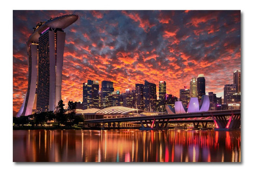 Cuadro Moderno Singapur Edificios Luces Para Sala 120x80