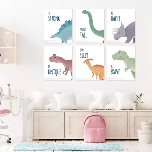 Cuadros Para Niños De Dinosaurios Hipoalergénicos Livianos Color Multicolor Armazón Bastidor