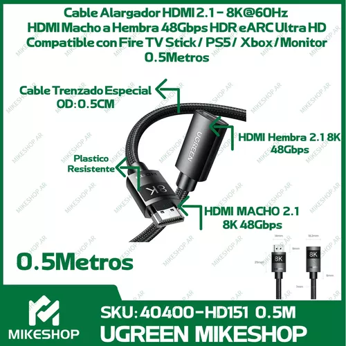 Cable alargador hdmi macho - hembra