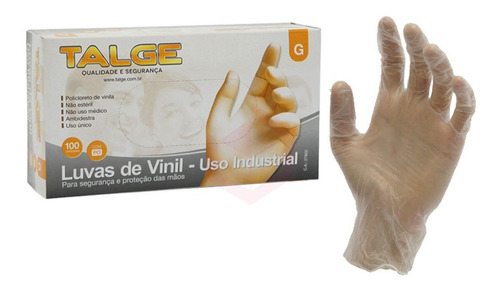 500 Luvas Vinil Talge Com Pó Uso Industrial P, M, G