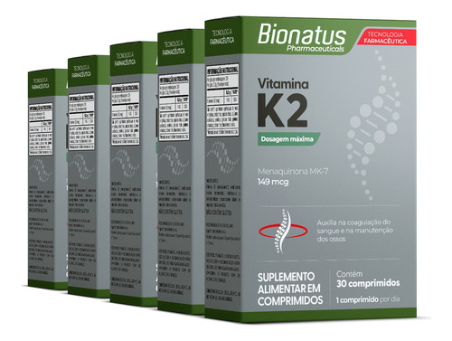 5x Vitamina K2 Menaquinona Mk-7 30 Comprimidos Bionatus