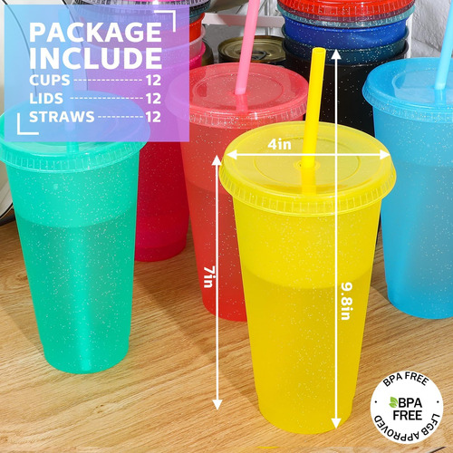 18 Paquetes Tazas Con Tapas Y Pajitas Tazas Reutilizables En