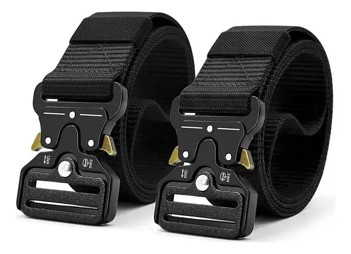Pack de 2 Cinturones Tácticos de Poliéster Negro para Hombre con Hebilla de Liberación Rápida de 3.8 cm