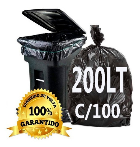 Imagem 1 de 3 de Saco De Lixo 200 Litros Preto Reforçado 100un 