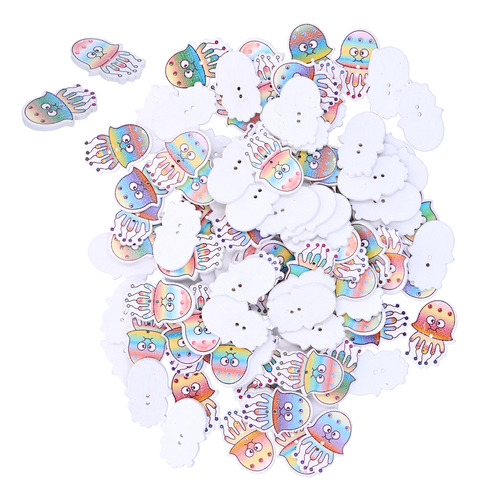 Botones De Madera Coloreada Con Estampado De Medusas, 100 Un