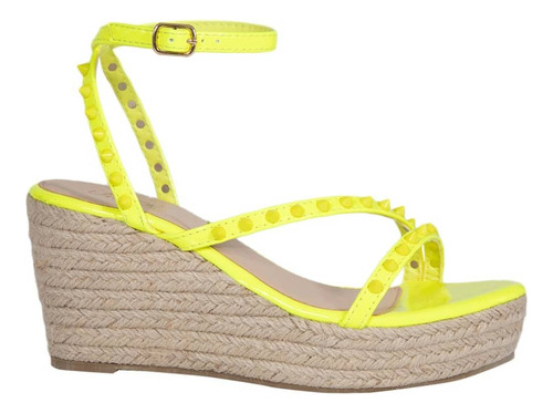 Sandalias Alpargata Plataforma Color Amarillo Estoperoles 8