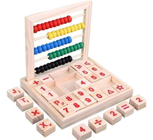 Juego Didáctico Abaco Matemático + 30 Bloques Números Madera