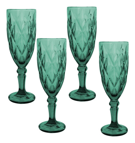 Copa Labrada Champagne Vidrio Flauta Cristal 170ml Vittori Verde/4 Piezas