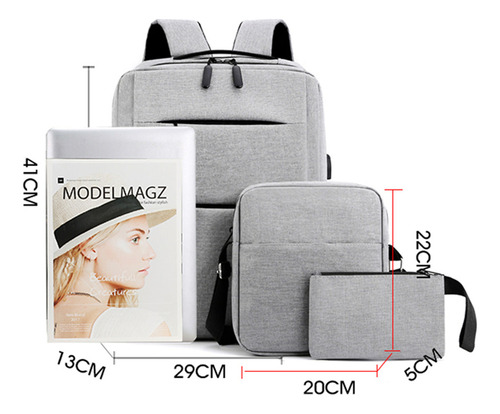 Set 3 Mochilas Bolsas Escolar Impermeable Antirrobo con Puerto Usb Cosmic Black Merion MB03 18L