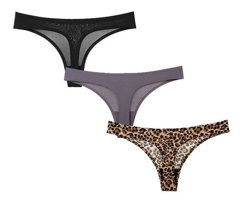 Tanga De Leopardo Sexy De Cintura Baja Sin Costuras De Seda