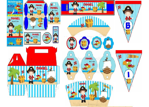 Kit Imprimible Piratas Candy Bar Invitaciones Banderines -