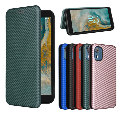Funda Tipo Cartera De Fibra De Carbono For Teléfono Nokia