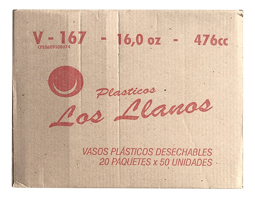 Vasos Desechables 16 Onzas V-167 Marca Los Llanos 20 Pa X 50