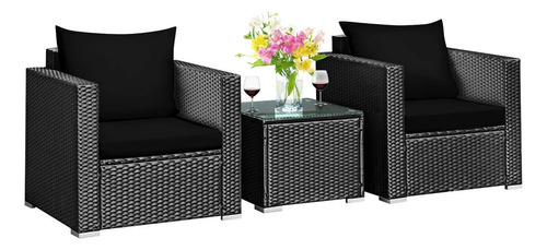 Bhukf 3pcs Patio Rattan Wicker Furniture Set Sofa Table W/c.