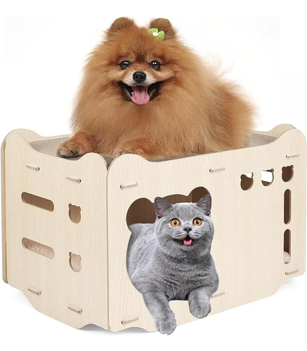 Casa Para Gatos De Madera Con Rascadores Desmontabl, Apilabl