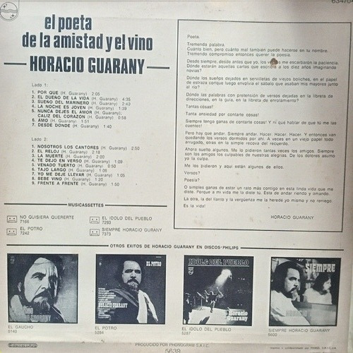 Horacio Guarany. El Poeta De La Amistad Y El Vino. (Usado)