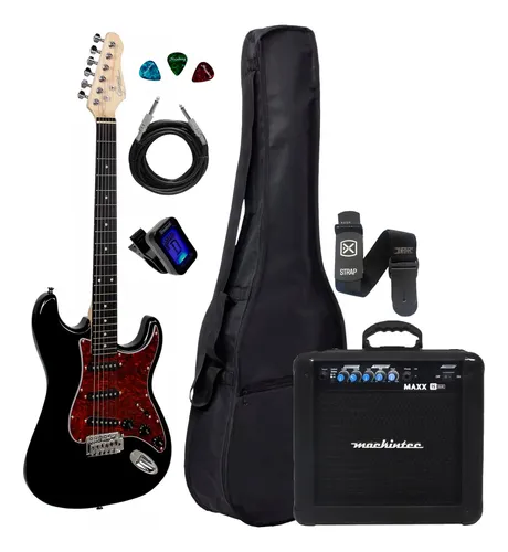 comprar Kit Guitarra Giannini G-100 Bk\u002Ftt Preto Capa Cubo Acessórios