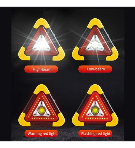 Imagen 3 de 9 de Triangulo Baliza Led Solar Con Cargador Portátil Usb