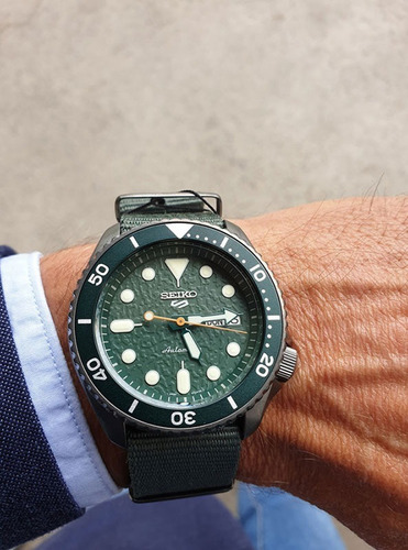 Seiko 5 Automático Novo Mod. Srpd77k1 Avocado Nato Gunmetal