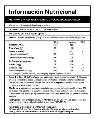 Proteina Metapure Whey Isolate Zero Carb 2 Kg Qnt