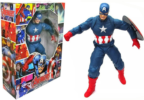 Imagen 2 de 6 de Muñeco Capitan America 50cm Articulado Original 514 Bigshop