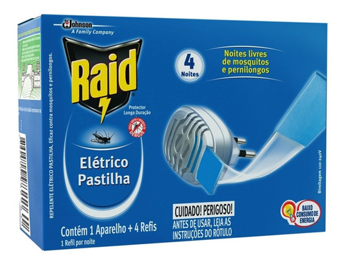 5 Aparelho + Refil Para Repelente Elétrico Raid Com Pastilha