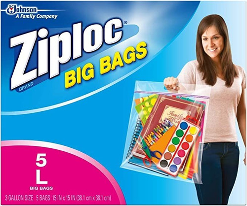 Ziploc Big Bag Con Cierre Doble, Grande, 5 Unidades