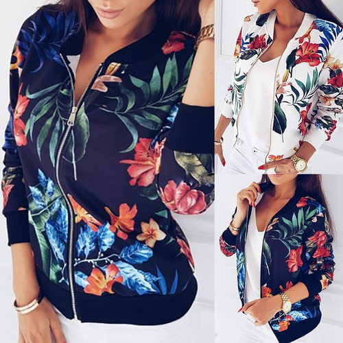 Chaqueta De Béisbol Con Estampado De Hojas De Flores De Tall